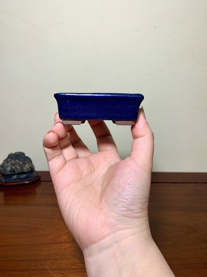 Heian Tōfuku-Ji Ruri Blue Glaze Outer Rim Rectangular Japanese Pot