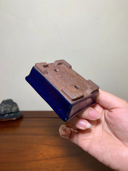 Heian Tōfuku-Ji Ruri Blue Glaze Outer Rim Rectangular Japanese Pot
