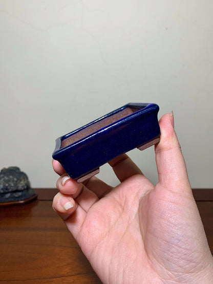 Heian Tōfuku-Ji Ruri Blue Glaze Outer Rim Rectangular Japanese Pot