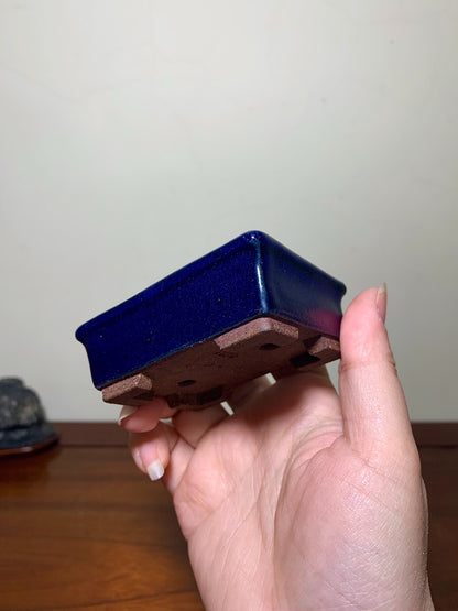Heian Tōfuku-Ji Ruri Blue Glaze Outer Rim Rectangular Japanese Pot
