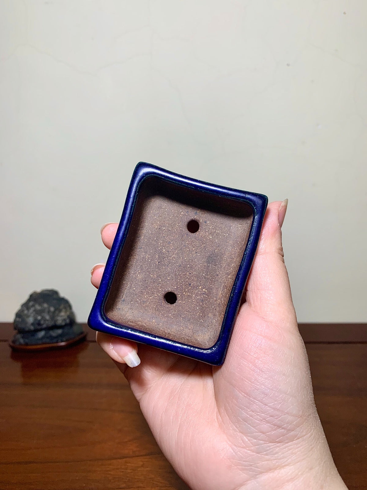 Heian Tōfuku-Ji Ruri Blue Glaze Outer Rim Rectangular Japanese Pot