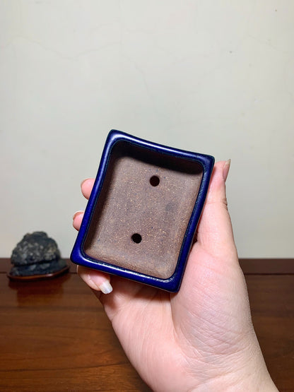 Heian Tōfuku-Ji Ruri Blue Glaze Outer Rim Rectangular Japanese Pot