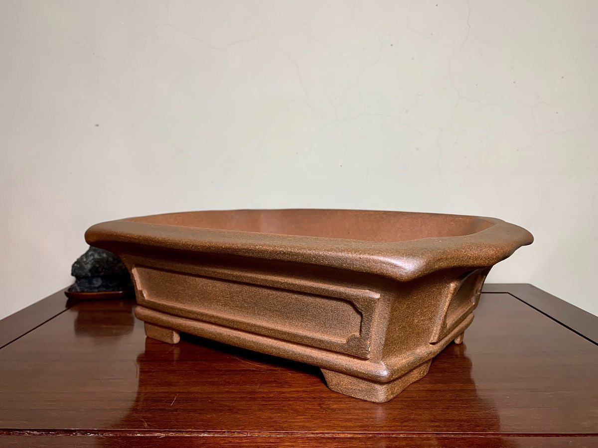 Purple Clay, Large Omoto Pot, Cut Feet, Lower Band, Rectangular, Japanese Bonsai Pot by Kobasaki Takashi