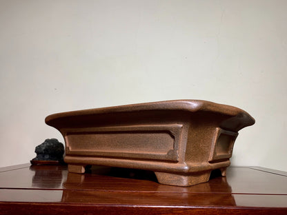 Purple Clay, Large Omoto Pot, Cut Feet, Lower Band, Rectangular, Japanese Bonsai Pot by Kobasaki Takashi