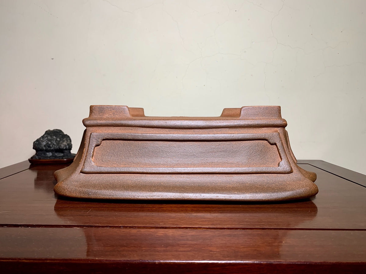 Purple Clay, Large Omoto Pot, Cut Feet, Lower Band, Rectangular, Japanese Bonsai Pot by Kobasaki Takashi