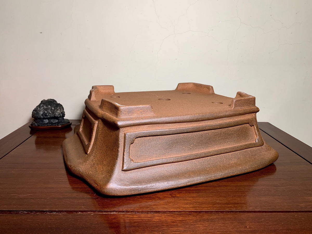 Purple Clay, Large Omoto Pot, Cut Feet, Lower Band, Rectangular, Japanese Bonsai Pot by Kobasaki Takashi