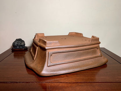 Purple Clay, Large Omoto Pot, Cut Feet, Lower Band, Rectangular, Japanese Bonsai Pot by Kobasaki Takashi