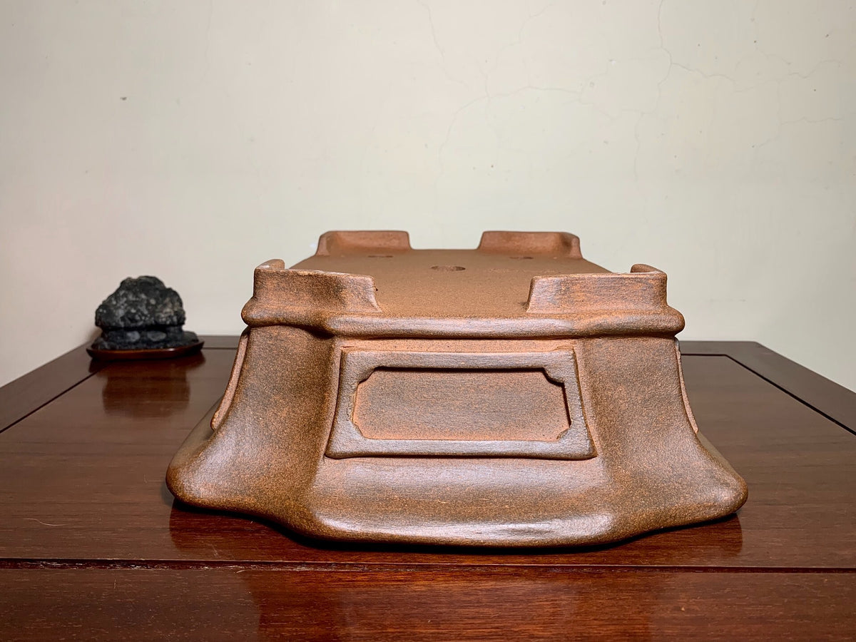 Purple Clay, Large Omoto Pot, Cut Feet, Lower Band, Rectangular, Japanese Bonsai Pot by Kobasaki Takashi
