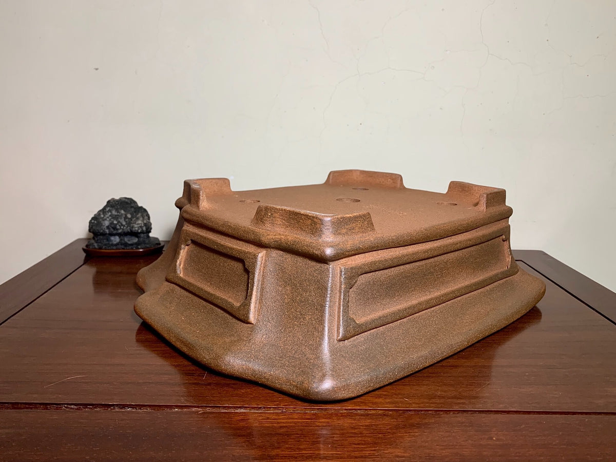 Purple Clay, Large Omoto Pot, Cut Feet, Lower Band, Rectangular, Japanese Bonsai Pot by Kobasaki Takashi