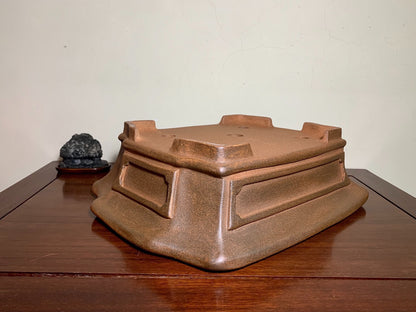 Purple Clay, Large Omoto Pot, Cut Feet, Lower Band, Rectangular, Japanese Bonsai Pot by Kobasaki Takashi