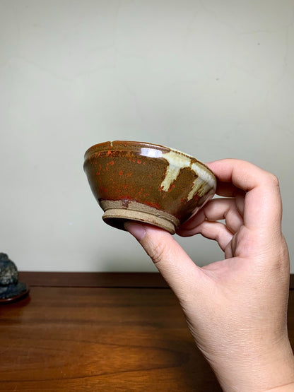 Konno Shinzan Copper-Red Glaze Kiln-Transmuted Round Pot