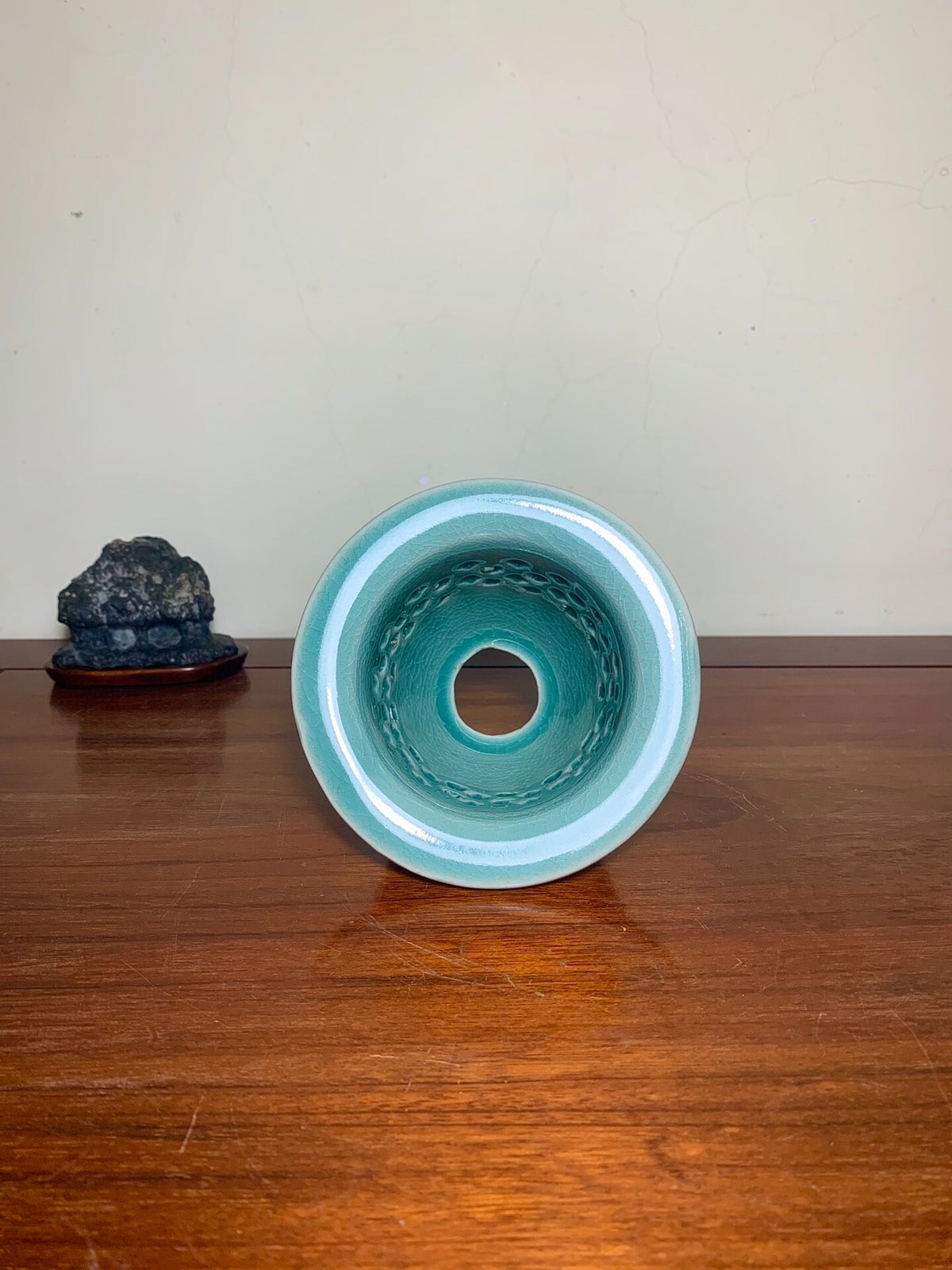 Blue-Green Glazed Pot with Crackled Glaze and Pierced Decoration by Meikō