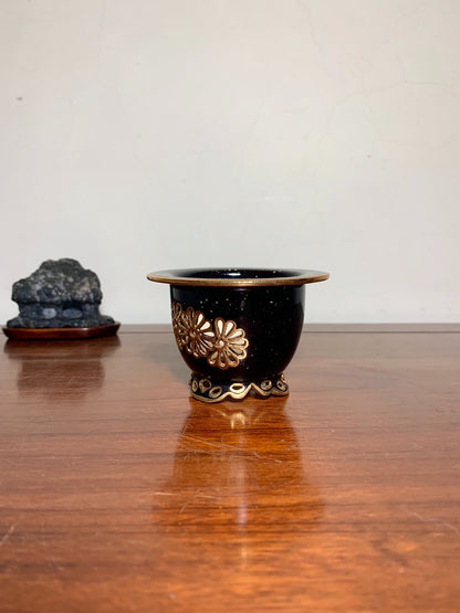 Sakai Tensan Classic Black Crystal Glaze Pierced Omoto Pot
