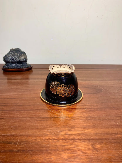 Sakai Tensan Classic Black Crystal Glaze Pierced Omoto Pot