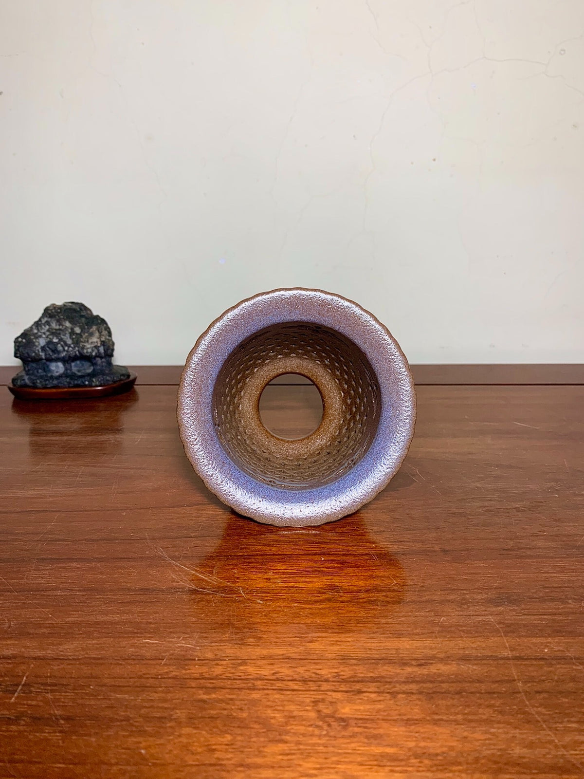 Sakai Tensan Shinsha Copper-Red Glaze Kiln-Transmuted Double Pattern Pierced Omoto Pot