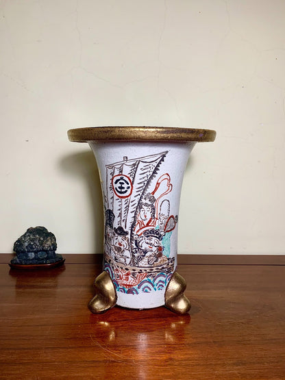 Gold-Enameled Seven Lucky Gods Omoto Pot