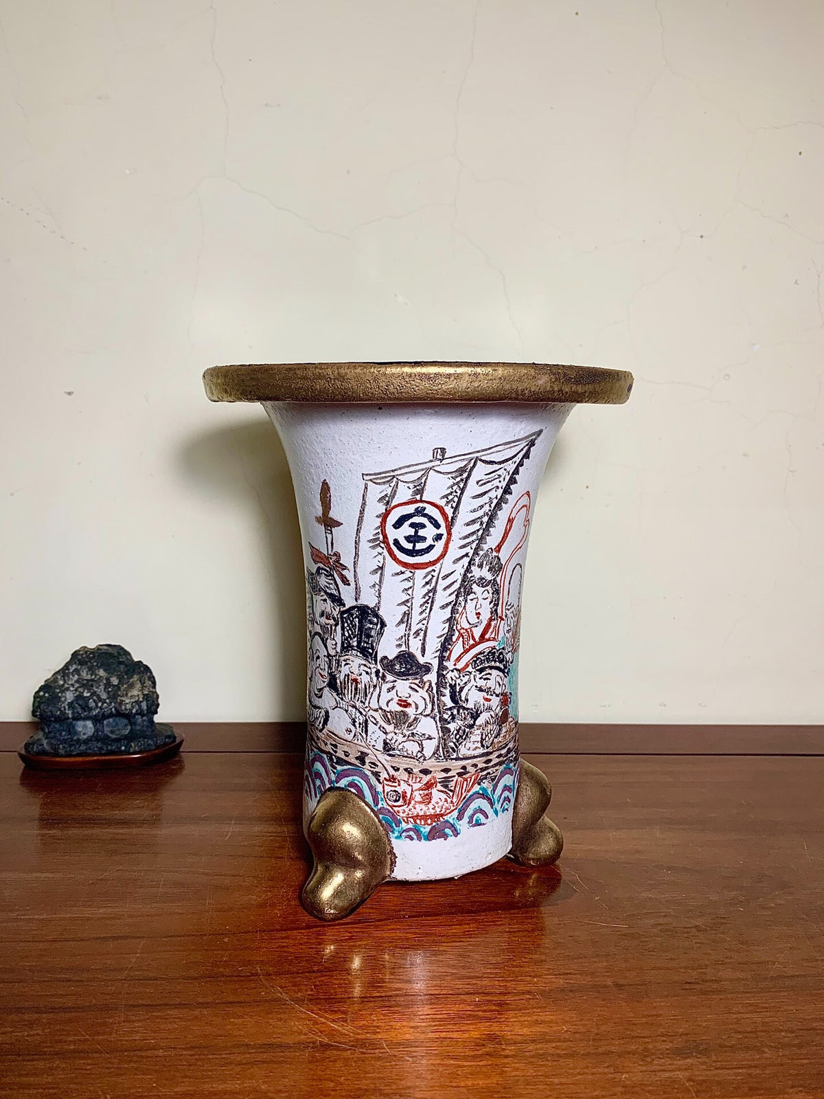 Gold-Enameled Seven Lucky Gods Omoto Pot