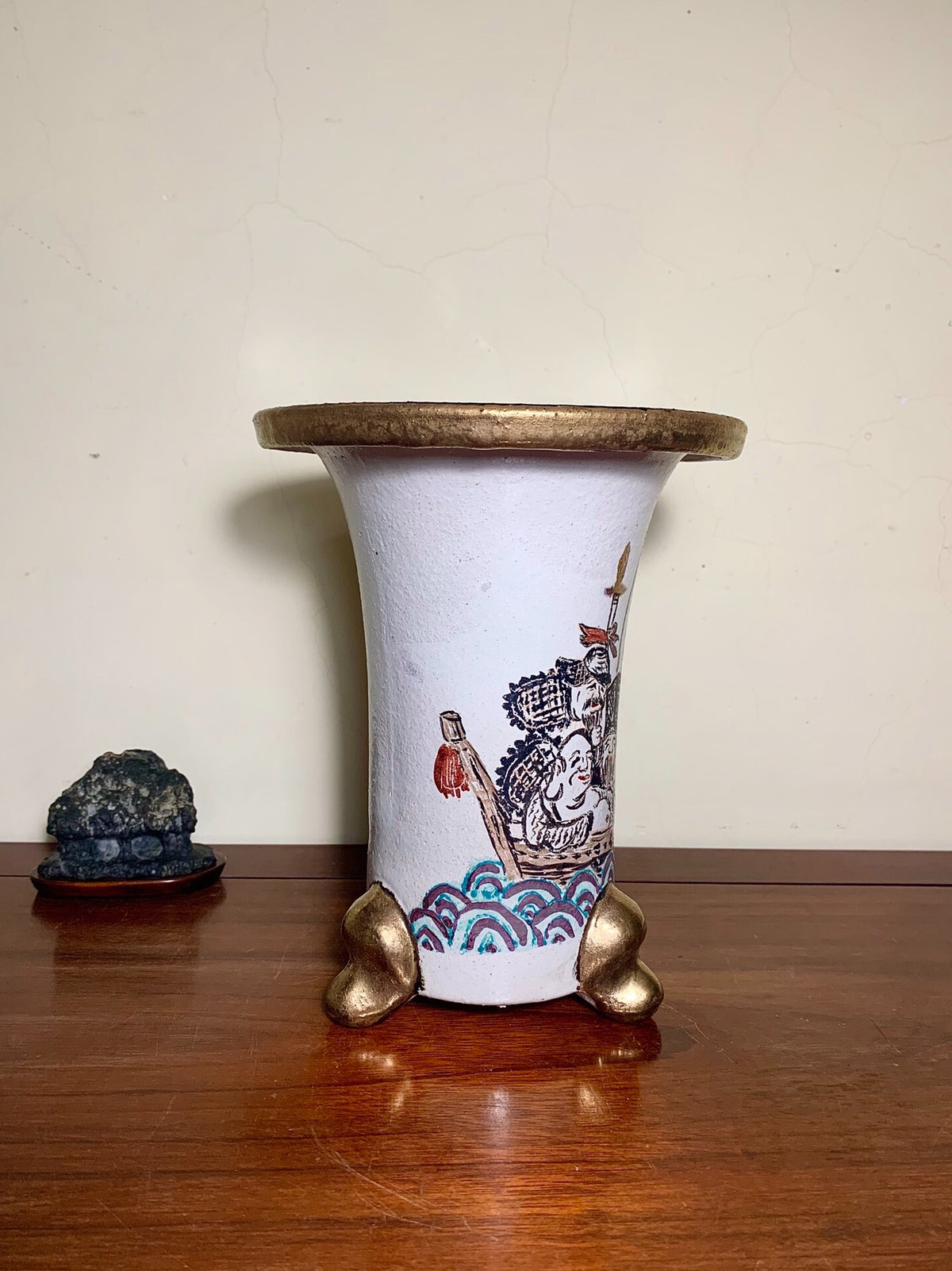 Gold-Enameled Seven Lucky Gods Omoto Pot