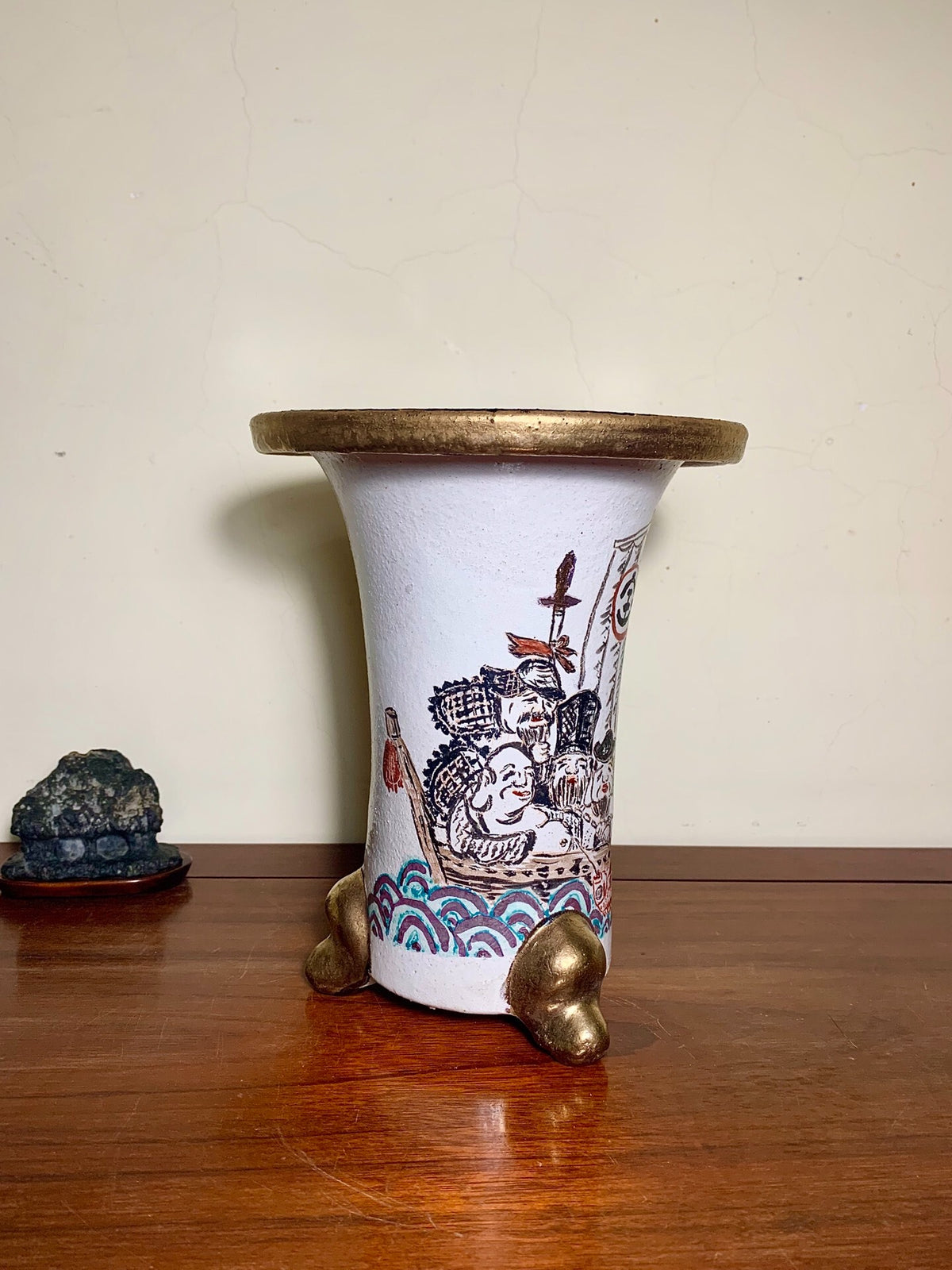 Gold-Enameled Seven Lucky Gods Omoto Pot