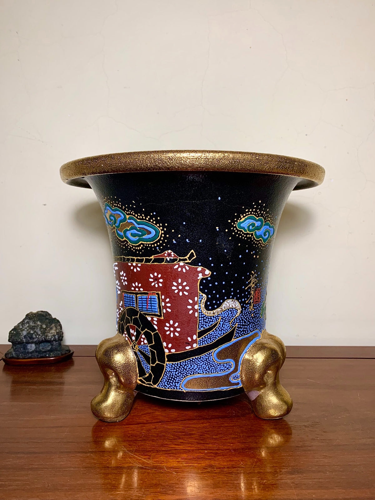 Bull-Head Feet, Gilt and Polychrome Painted Peony, Imperial Carriage Style, Omoto Pot by Jissen
