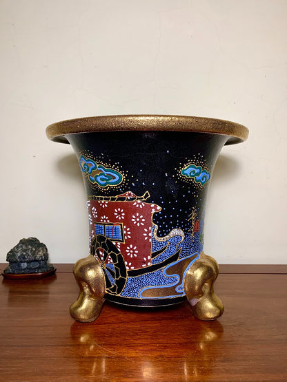 Bull-Head Feet, Gilt and Polychrome Painted Peony, Imperial Carriage Style, Omoto Pot by Jissen