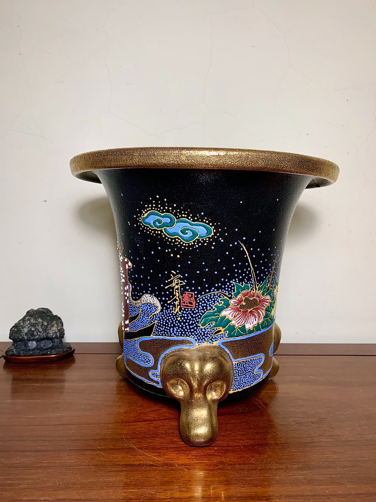 Bull-Head Feet, Gilt and Polychrome Painted Peony, Imperial Carriage Style, Omoto Pot by Jissen