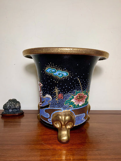 Bull-Head Feet, Gilt and Polychrome Painted Peony, Imperial Carriage Style, Omoto Pot by Jissen