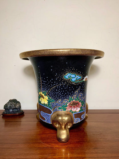 Bull-Head Feet, Gilt and Polychrome Painted Peony, Imperial Carriage Style, Omoto Pot by Jissen