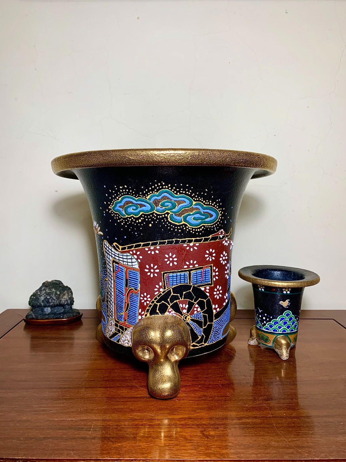 Bull-Head Feet, Gilt and Polychrome Painted Peony, Imperial Carriage Style, Omoto Pot by Jissen