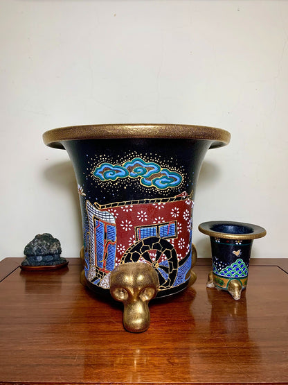 Bull-Head Feet, Gilt and Polychrome Painted Peony, Imperial Carriage Style, Omoto Pot by Jissen