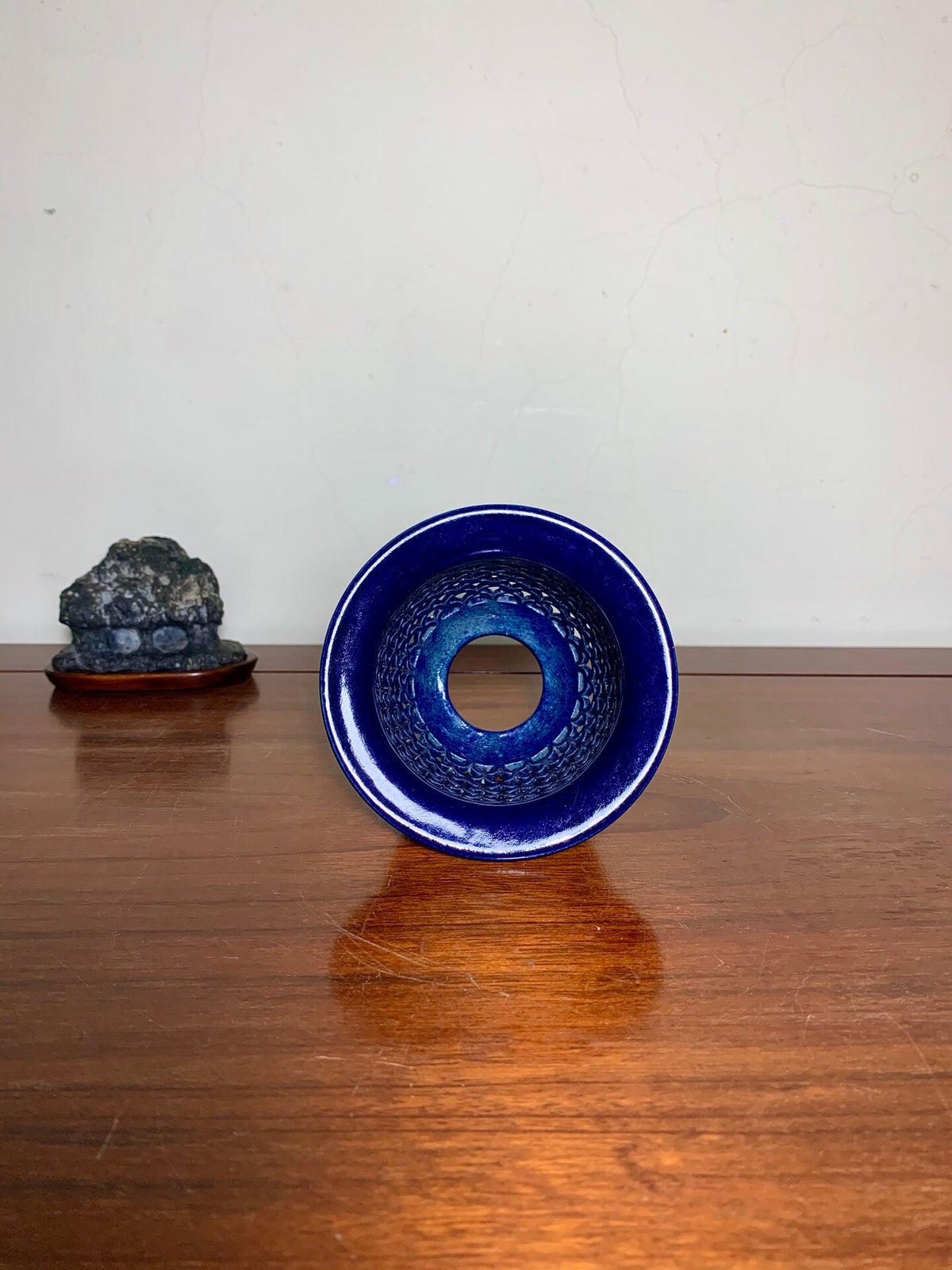 Sakai Tensan Ruri Blue Glaze Large Pierced Omoto Pot