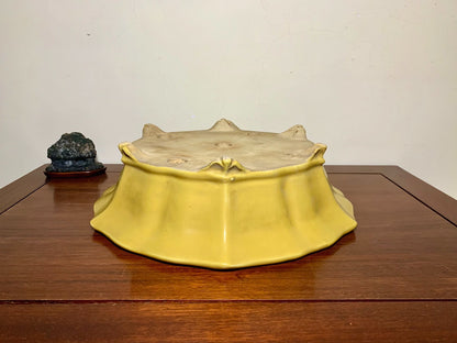 Yellow Glaze Lower Band Cloud Feet Antique Mirror-Rim Floral Japanese Pot by Shuufu