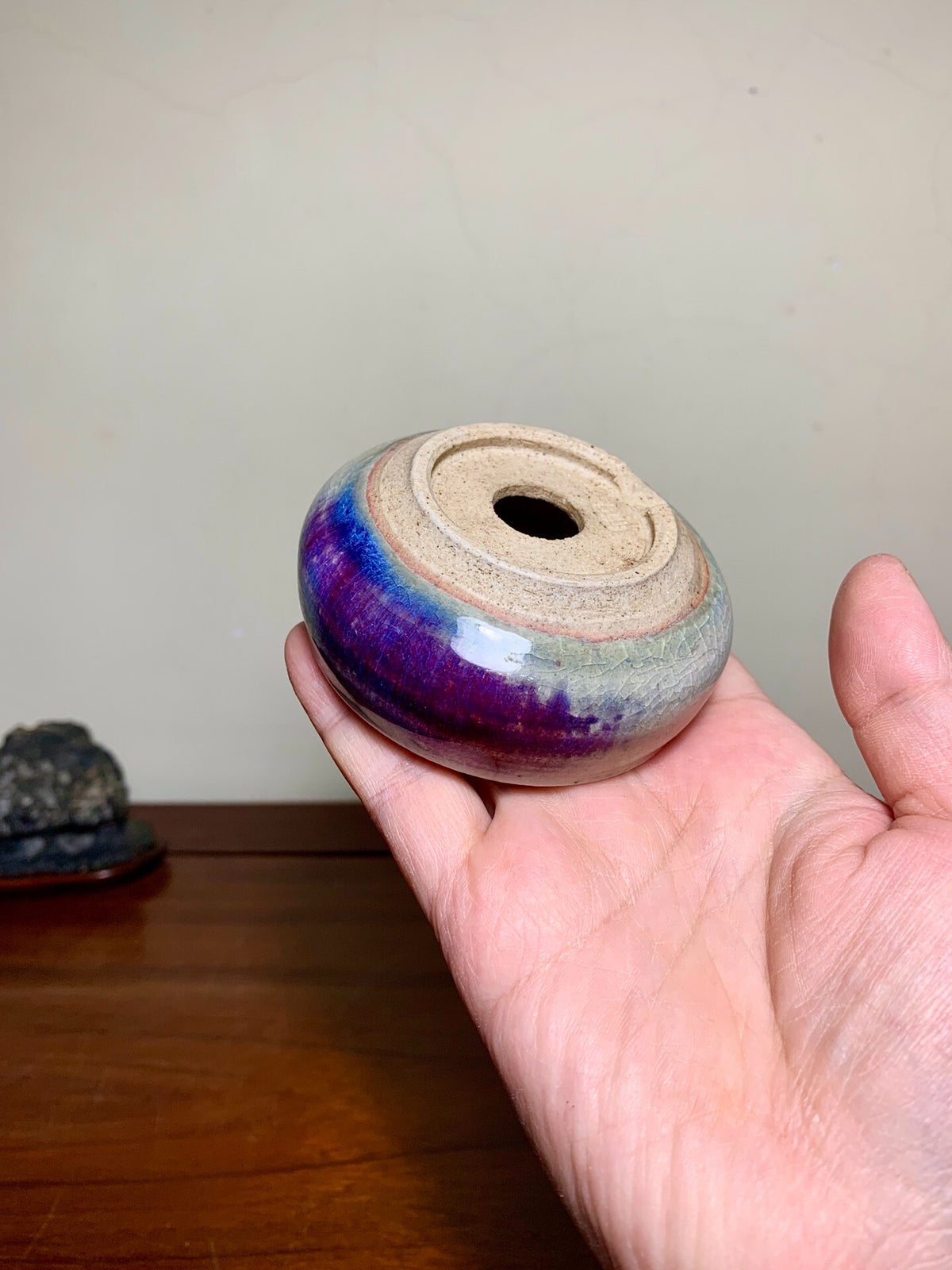 Man'kō Shūzan Shinsha Copper-Red Glaze Kiln-Transmuted Round Pot