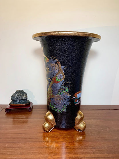 Gold-Enamelled Double Peacock Pattern Omoto Pot by Sousan