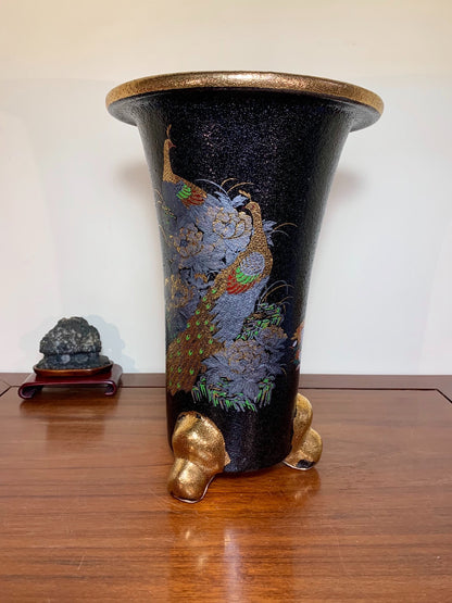 Gold-Enamelled Double Peacock Pattern Omoto Pot by Sousan