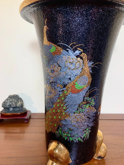 Gold-Enamelled Double Peacock Pattern Omoto Pot by Sousan