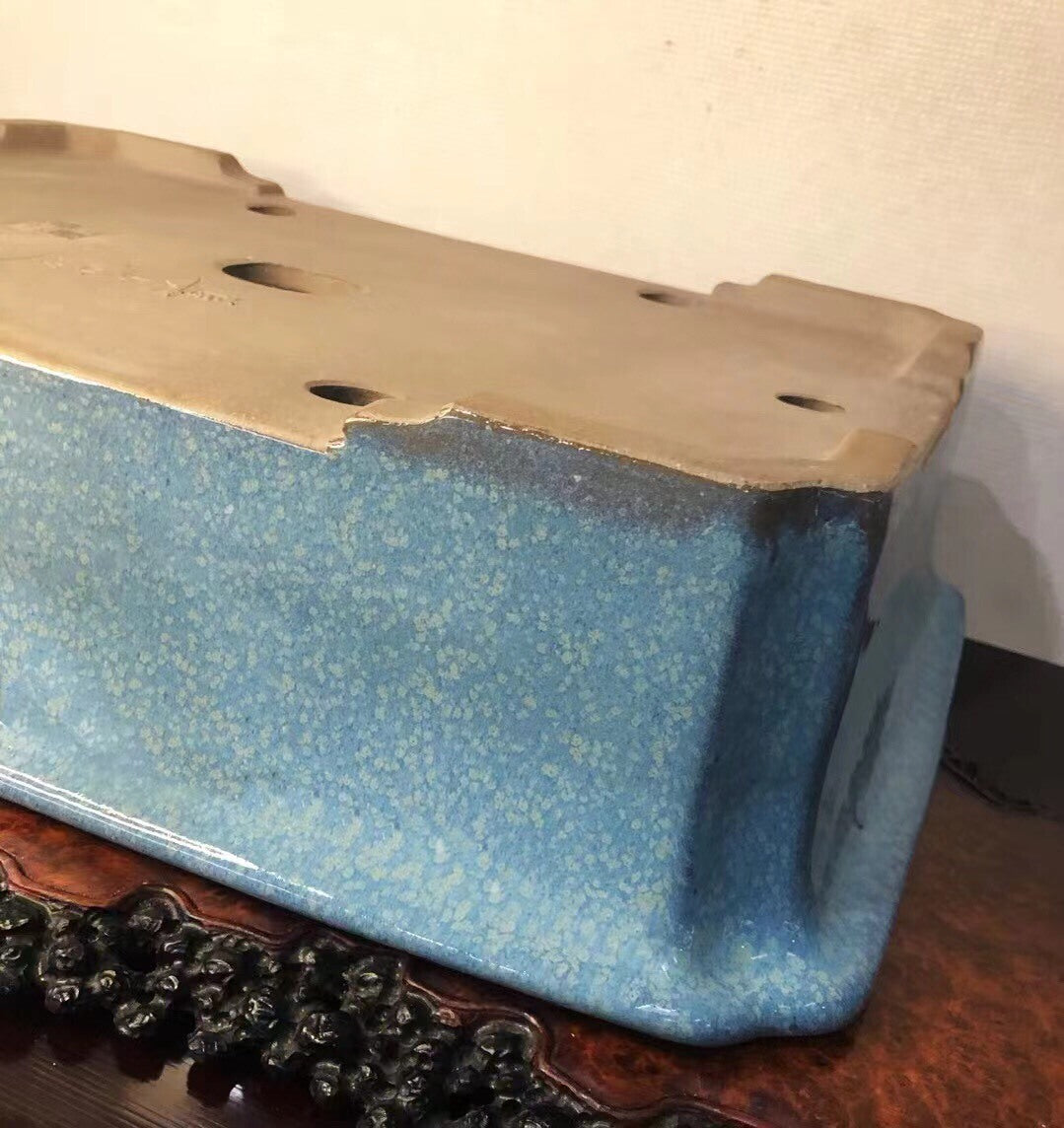 Shinshu Outer Rim Rectangular Open Mouth Japanese Bonsai Pot