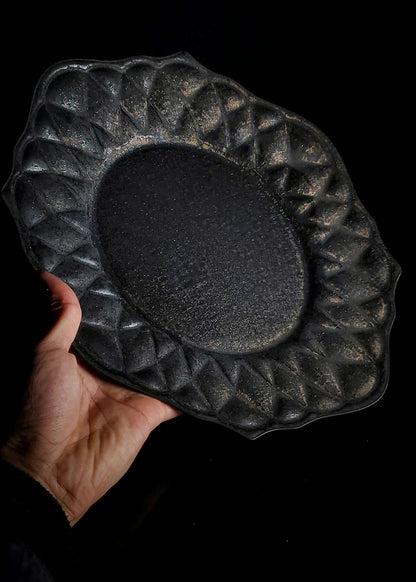 Shota Miyashita cushion plate, black gleaming colour